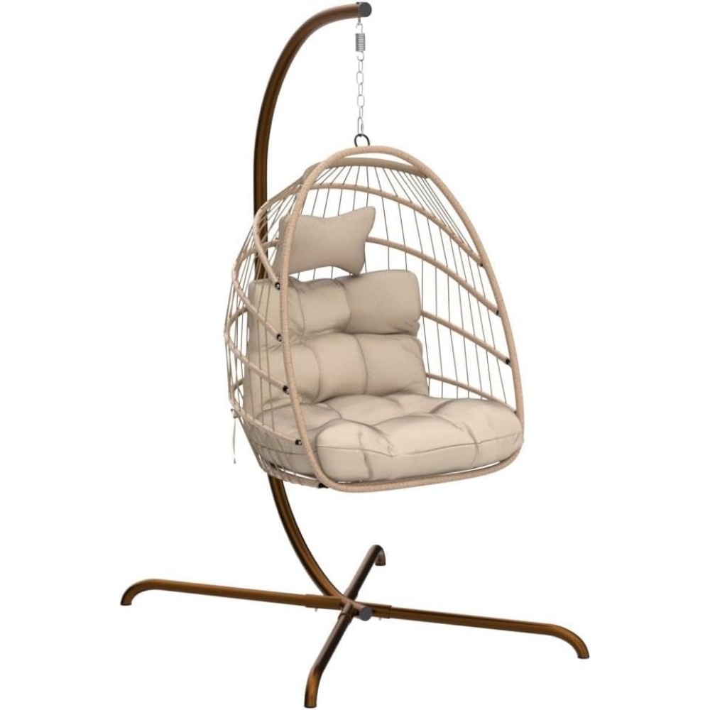 Swing Egg Chair with Stand Wicker Rattan Patio Basket Hanging Chair with Bedroom Balcony Patio Hanging Basket Chair Hammock