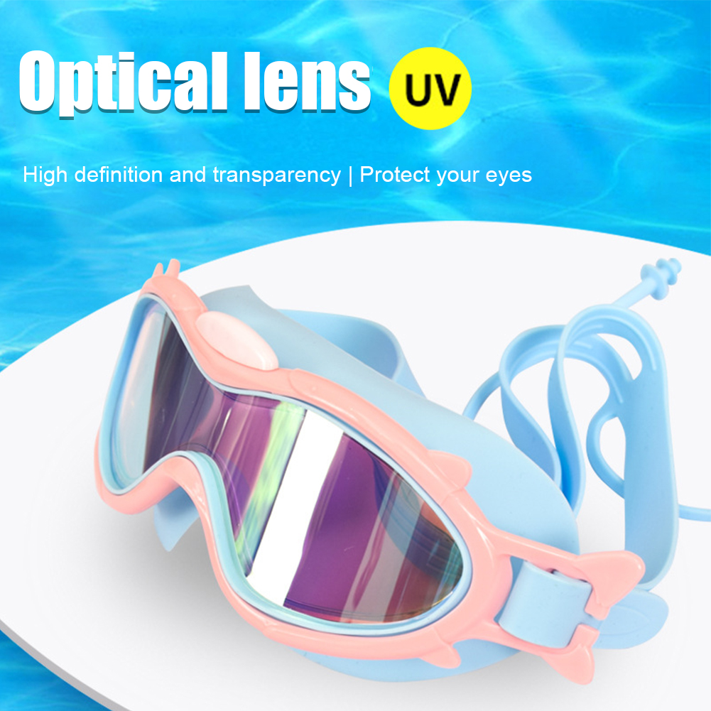 Children Swim Eyewear Waterproof Silicone with Earplugs Snorkeling Diving Goggles Safe Soft Elastic Antifogging for Water Sports