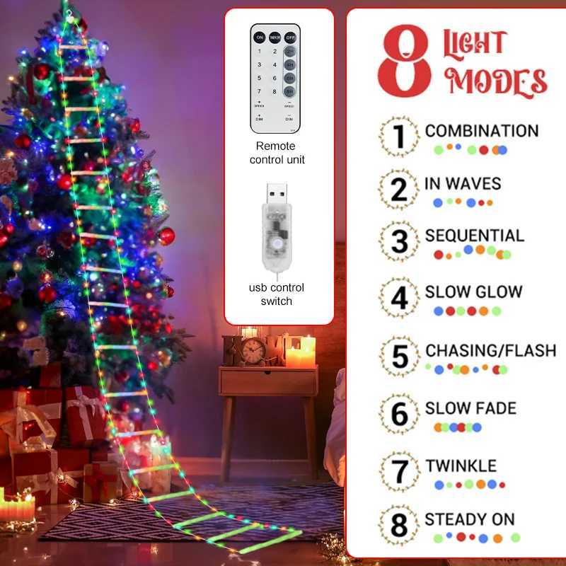 Claus 0.75/3M Santa Ladder Lamp Christmas Tree Lamp Decoration Indoor and Outdoor Decorative Windows Garden Pendant LED String X241114