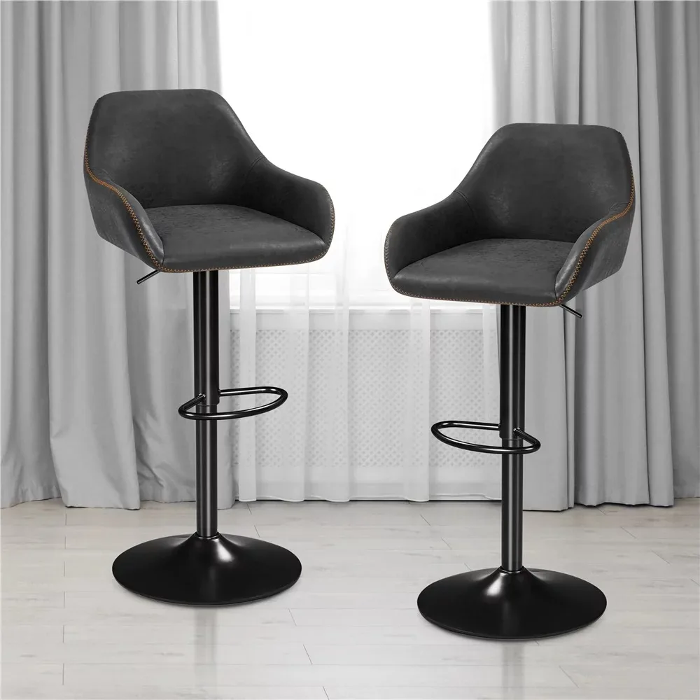 Bar Stools Adjustable Vintage Faux Leather Bar Stools With Backrest Set of 2 Black Chair Stool Kitchen Tabourets