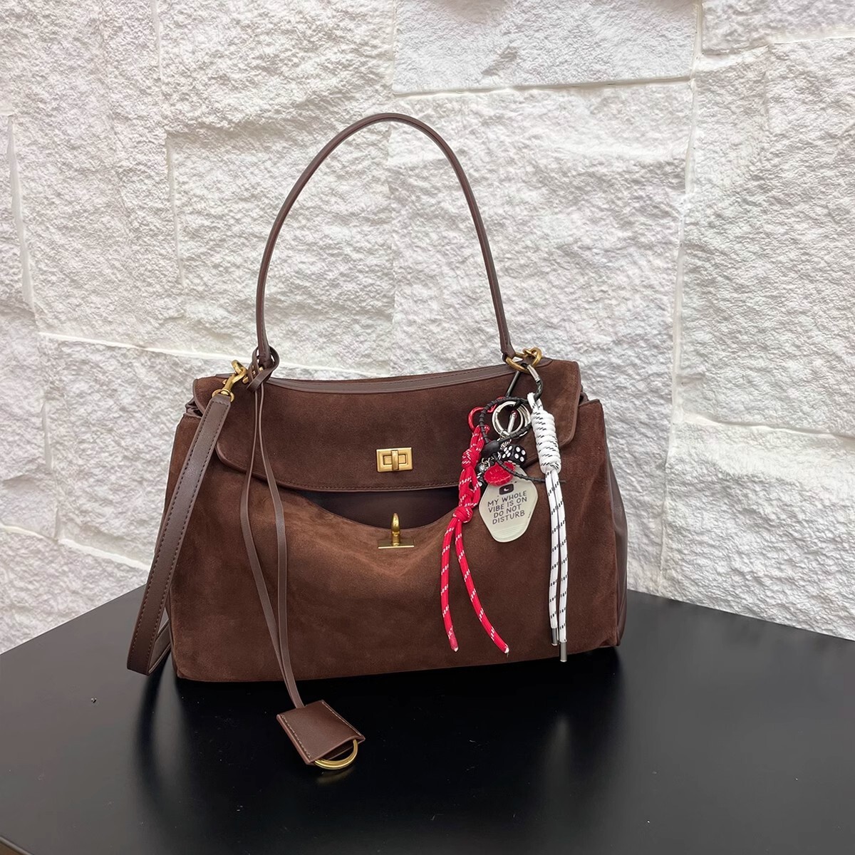 Autumn/Winter Frosted Leather Tote With Lock Buckle Underarm Single Shoulder Crossbody Bag Suede Vintage Style