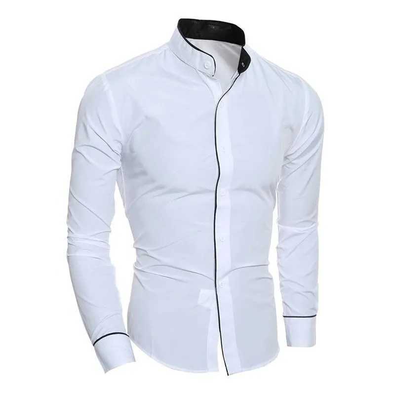 Foreign Trade Spring Fall Mens Pure Color Simple Casual Korean Style Slim Long-Sleeved Shirt Mens Shirt Bottoming Shirt F...XJ24113