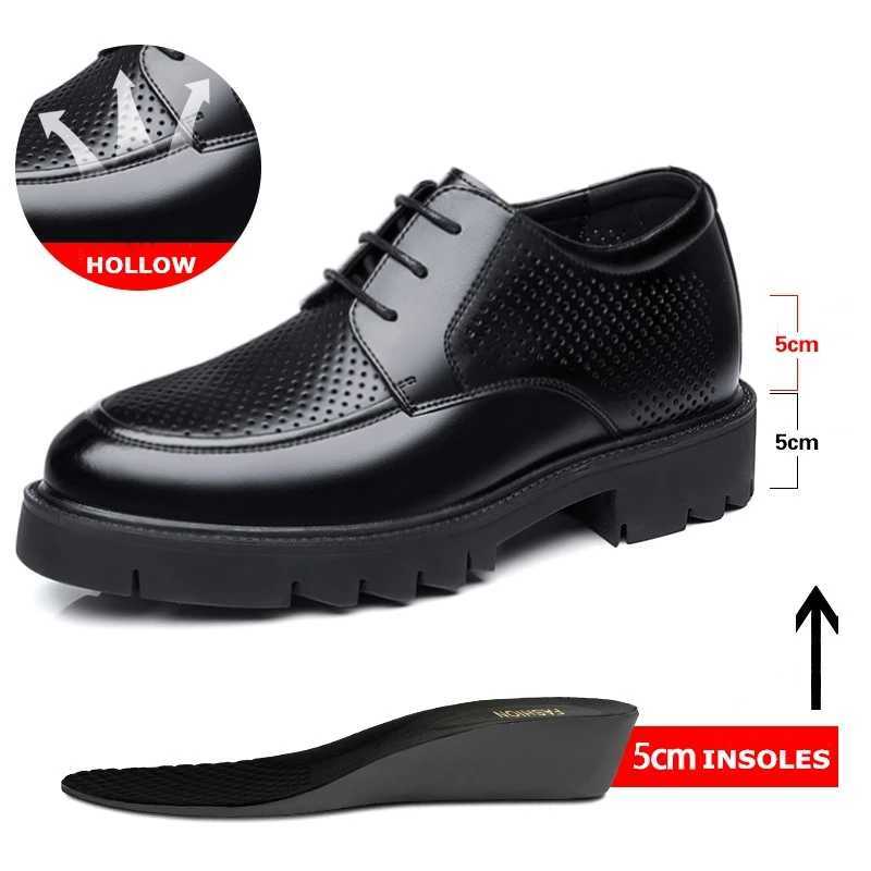 8-10cm high gain for summer and autumn lined with hollow business dresses mens elevator leather shoes Y241113