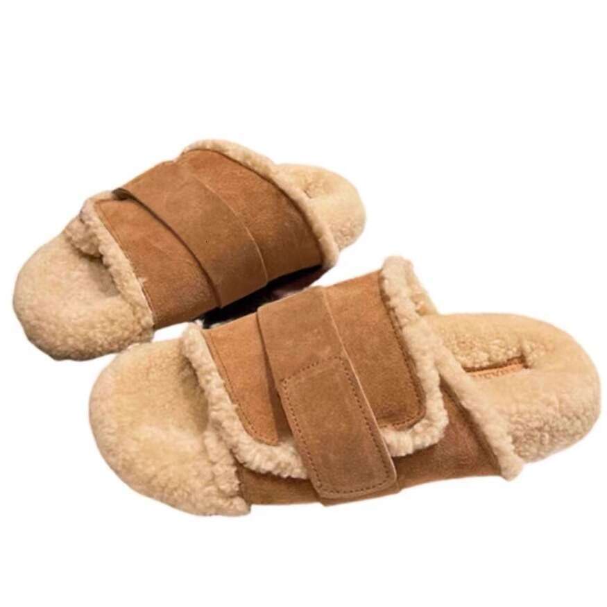 Hairy Slippers For Women's Outdoor Wear 2024 New Autumn And Winter Popular Korean Version Thick Bottom Lamb Wool Boken One Word Home Cotton Mop