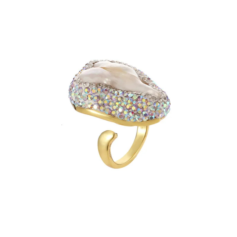Vintage Elegant Baroque Freshwater Pearl Ring Female Simulation Gemstone Turquoise Crystal Ring Gold Plated 241113