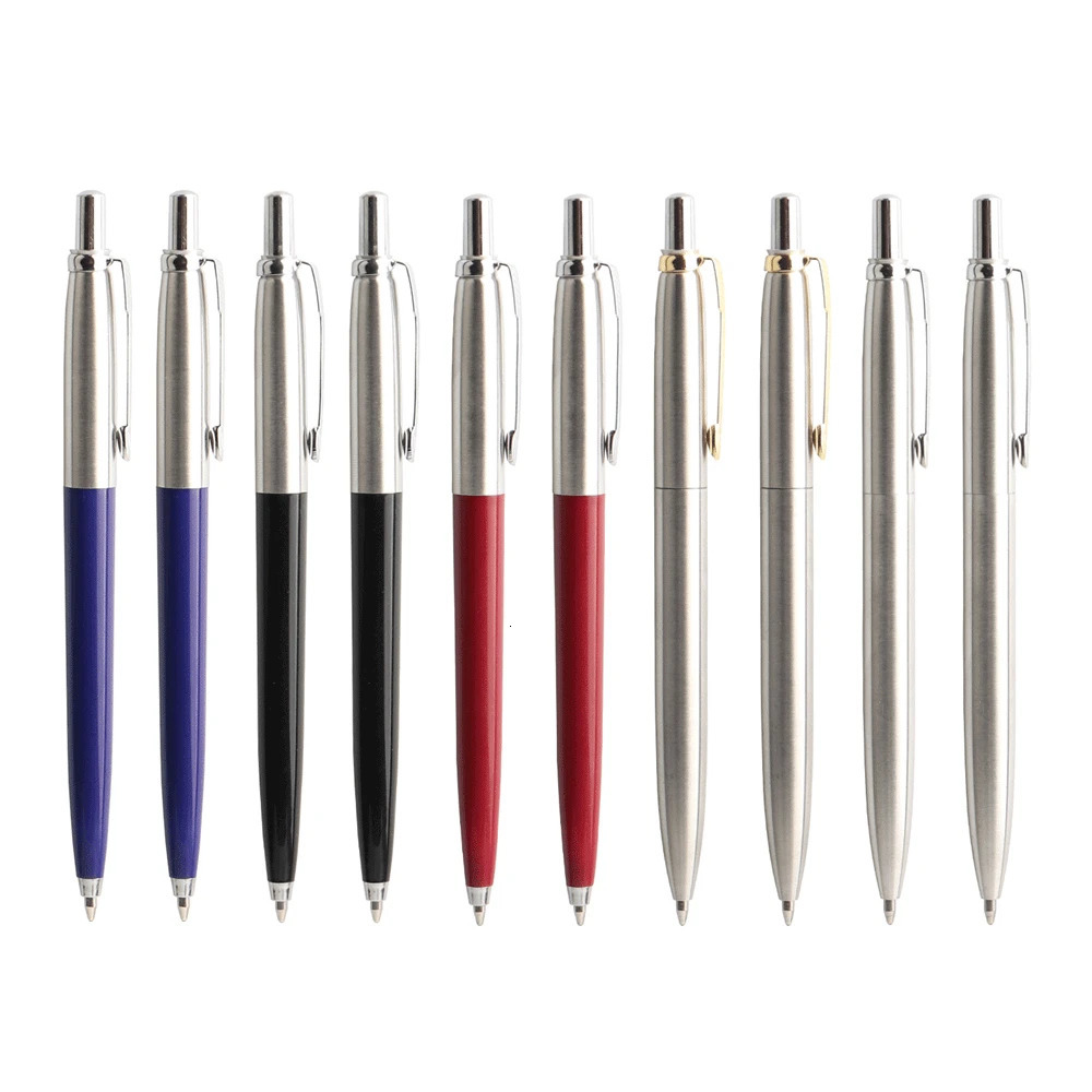 10 PcsSet Metal Ballpoint Pens Automatic Ball Pen G2 Refill Black Blue Ink For School Office Stationery Supplies Writing 07mm 241114
