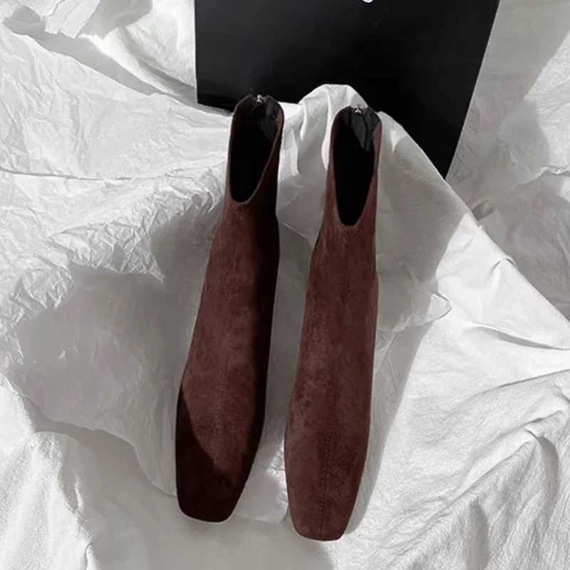 High Quality High H Wen Suede Ankle Boots Winter Designer Square Toe Wen Trend Walking Shoes Pump Comfortable MUJI Snow Botas T241113