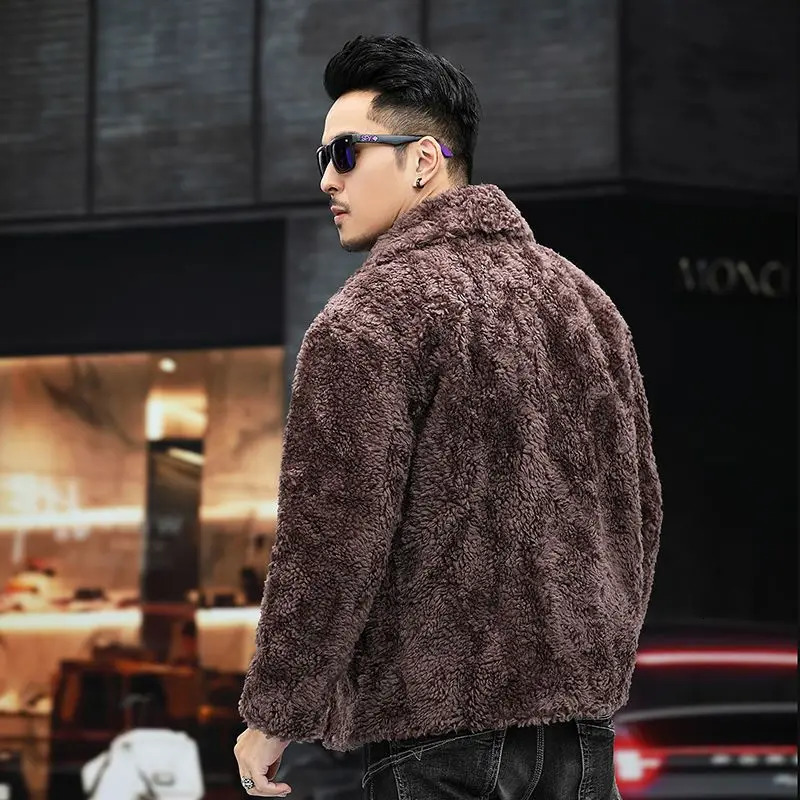 autumn winter mens long sleeved fur jacket mens short fur leather coat mens slim fit warm coat I508 241113
