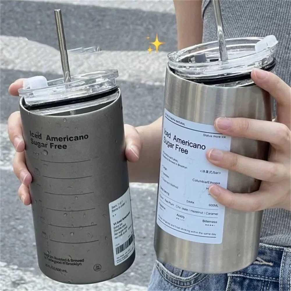 600ml hot cup portable coffee g leak proof water bottle with straw filling bottle for beverage Y241114