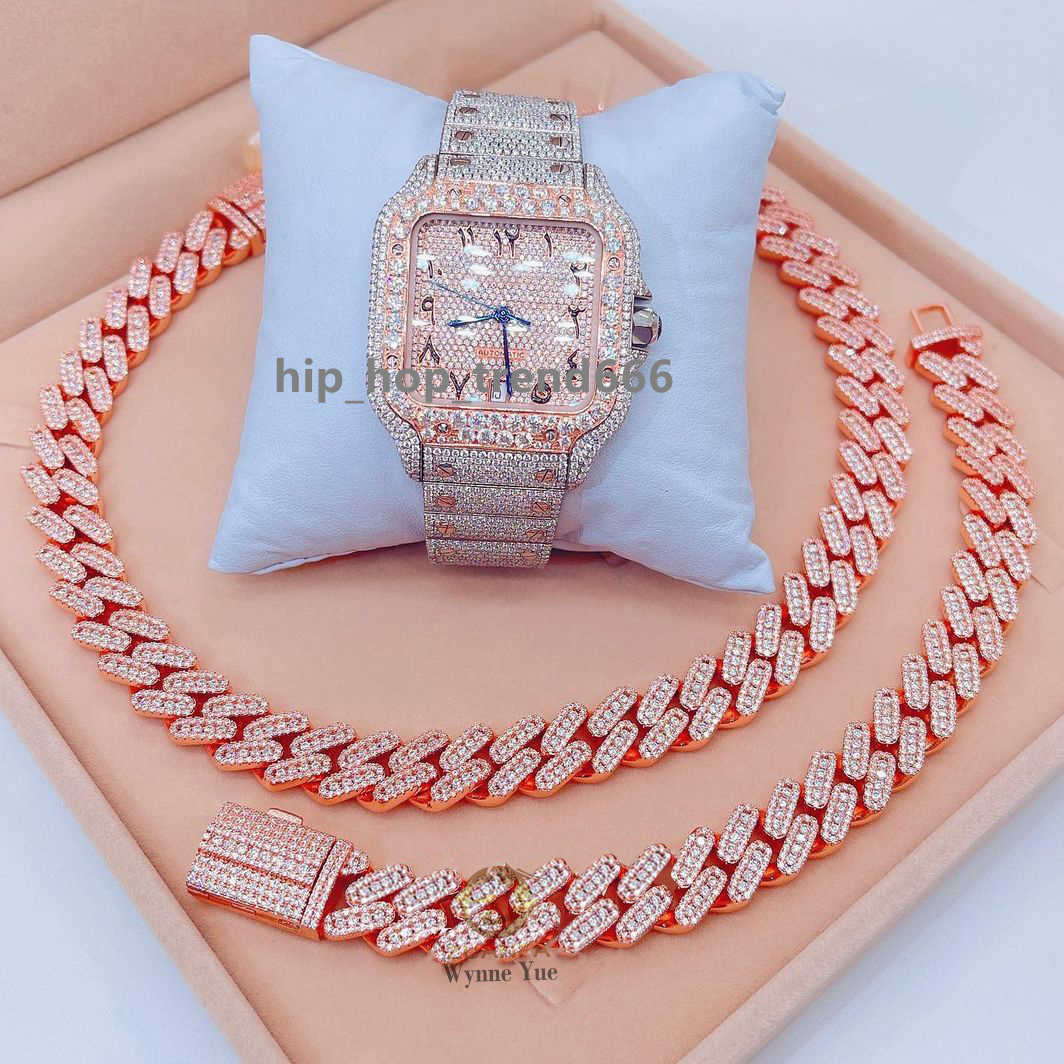 Thick Solid 925 Sterling Silver 18mm Baguette Link Chain Thick VVS Moissanite Cuban Link Chain