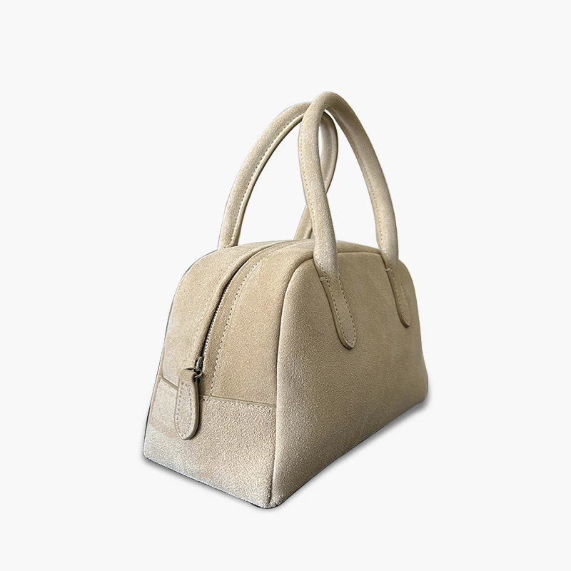 MABULA Genuine Suede Leather Top Handle Purse For Women Vintage Boston Handbag Fashion Bohemian Lady Phone Bag 241114