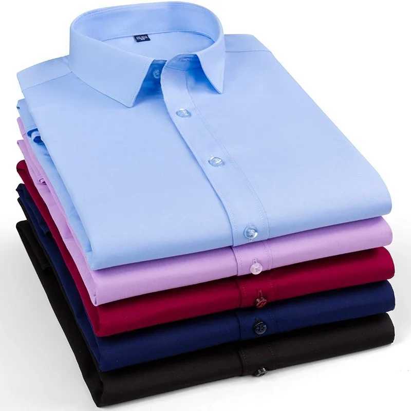 Mens Business Long Sleeve Shirts Microfiber Bamboo Fiber Elegant Office Formal Dress Shirt Casual Standard Male Workwear ShirtsXJ24113