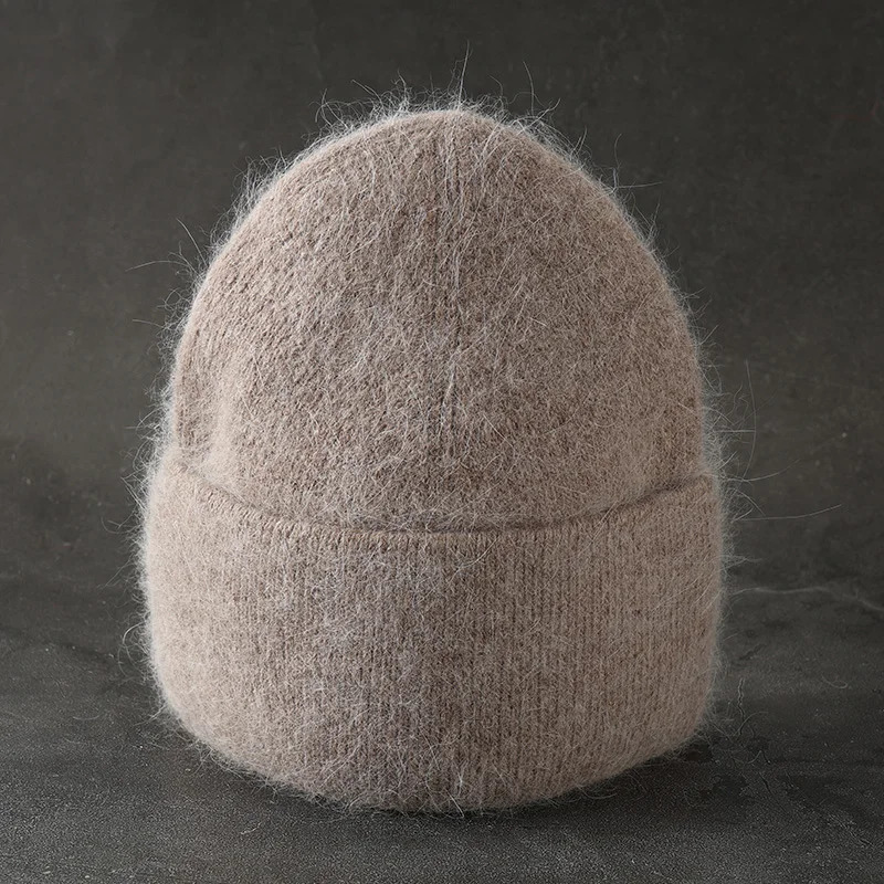 2024 Angora Knit Winter Hat For Womens Rabbit Fur Fluffy Knitted Beanies Korea Bonnet Female Soft Warm Skullies 241114