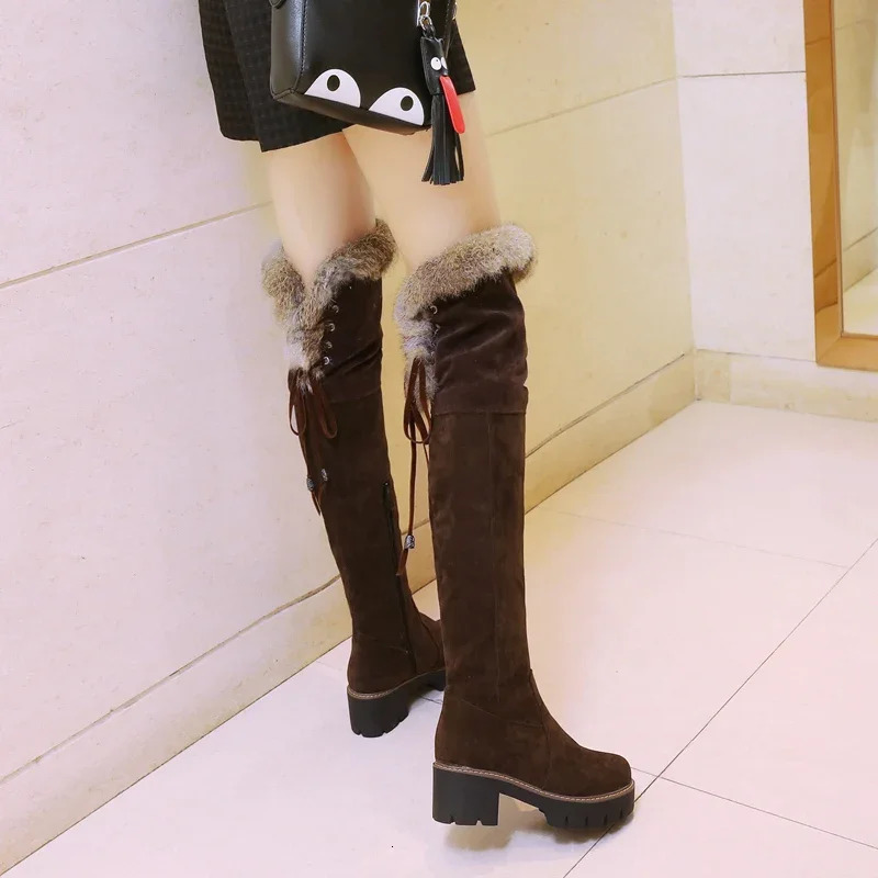 Winter Plush Warm Knee High Boots with Comfortable Outer Boots Zipper Round Toes Cow Suede Womens Shoes Direct 241113