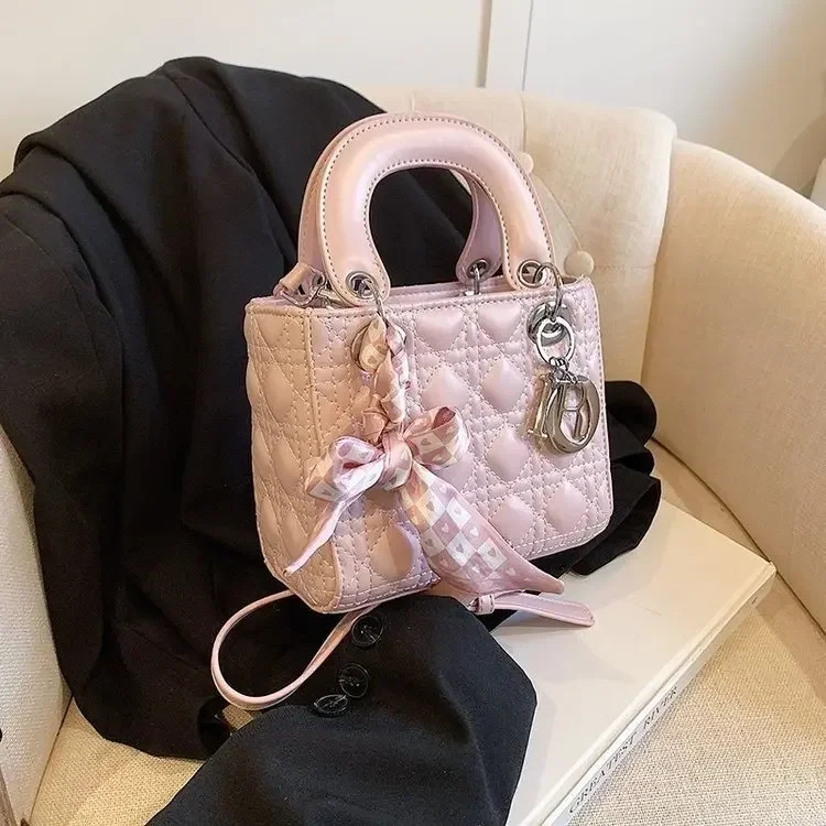 New Silk Scarf Handheld Small Square Women's European And American Fashion Embroidery Dia hot Grid Single Shoulder Crossbody Bag