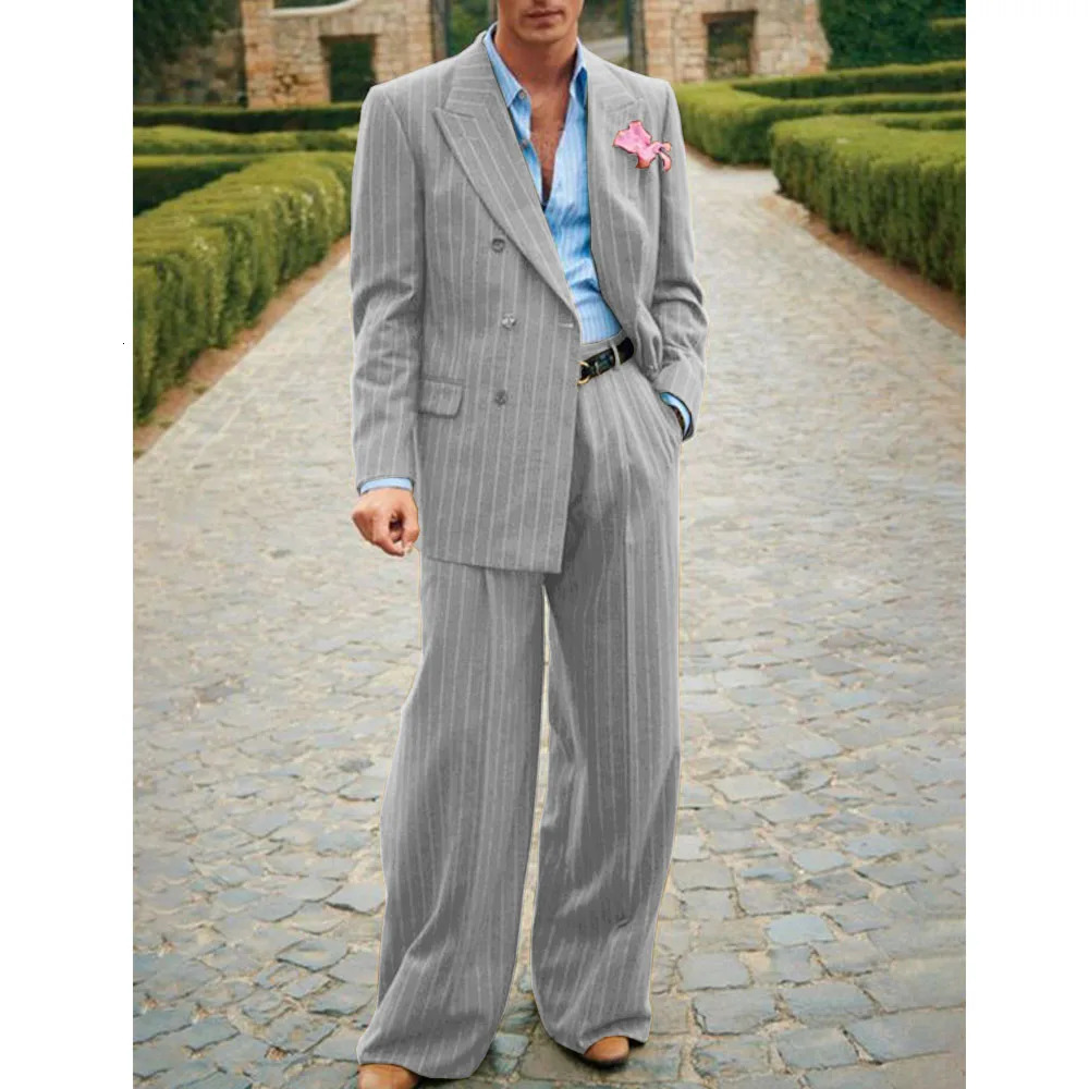 Mens Striped Suit Two Piece Elegant Fashion Casual Work Wear Party Dresses Halloween Costume Clothing 241113