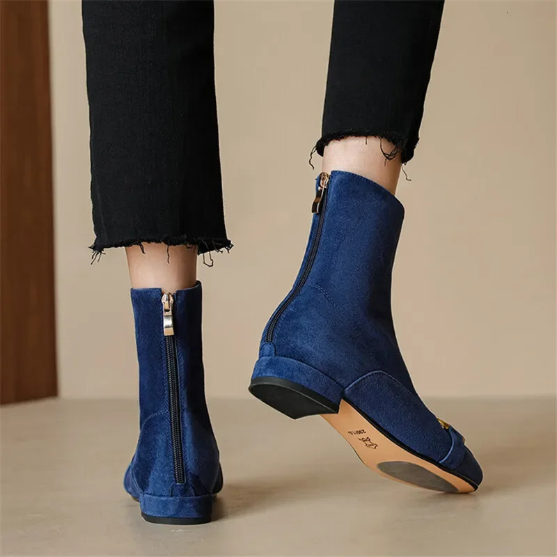 autumn winter fashion short boots womens shoes round toe boots casual short and chubby high heels womens back zipper ankle boots 241113
