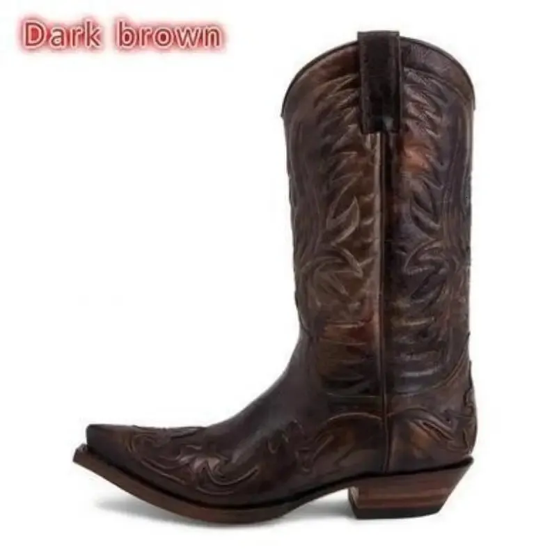 Fashion Mens Cowboy Boots MidHeel Motorcycle Casual HighQuality Male Pums Plus Size 3844 45 47 48 240617 241119