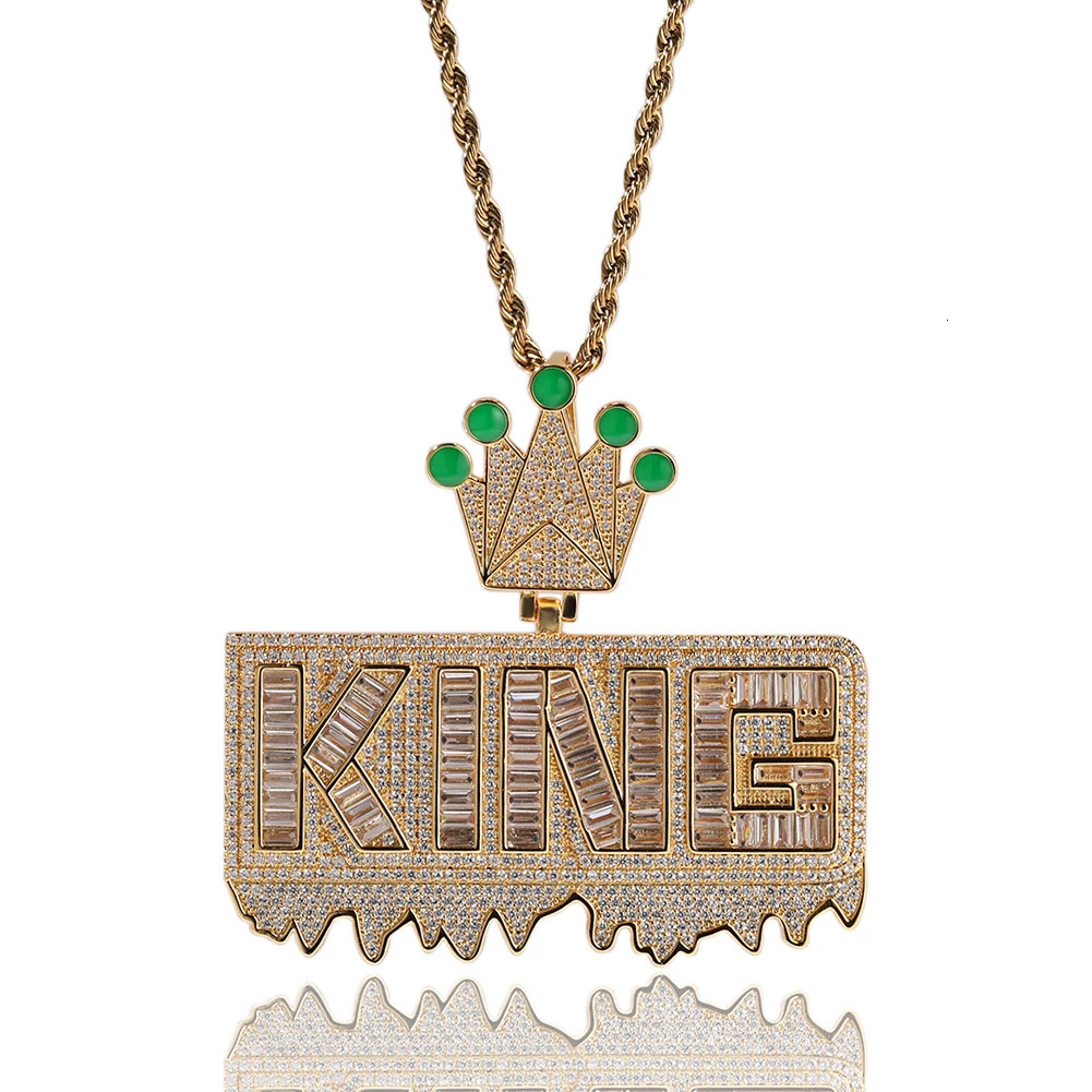 UWIN KING Nameplate Pendant with Crown Bezel for Men Necklaces Iced Out CZ Stones baguettecz Charms Hip Hop Fashion Jewelry Gift 241113