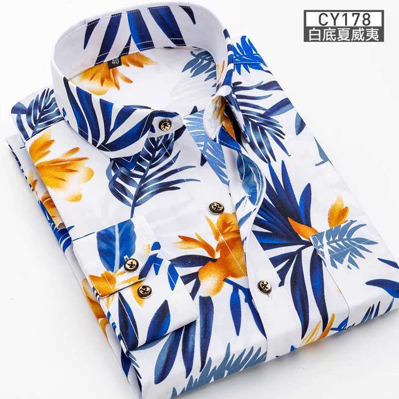 New mens shirt Thin long-sleeved printed spring/summer non-ironing business casual slim fashion breathable shirtXJ24113