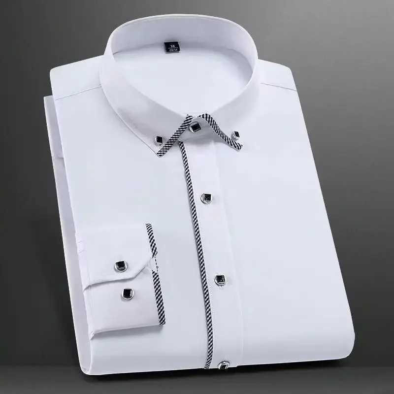 Trim Pure White Shirt for Mens Suits Business Casual Undershirt Long-Sleeved Shirt for Spring/autumn Business Slim Fit ShirtsXJ24113