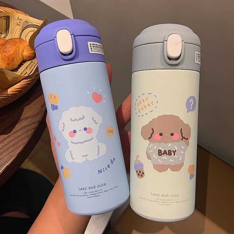 380ML stainless steel hot water bottle vacuum suction cup cute cartoon hot water bottle girl crazy straw cup beverage Y241114