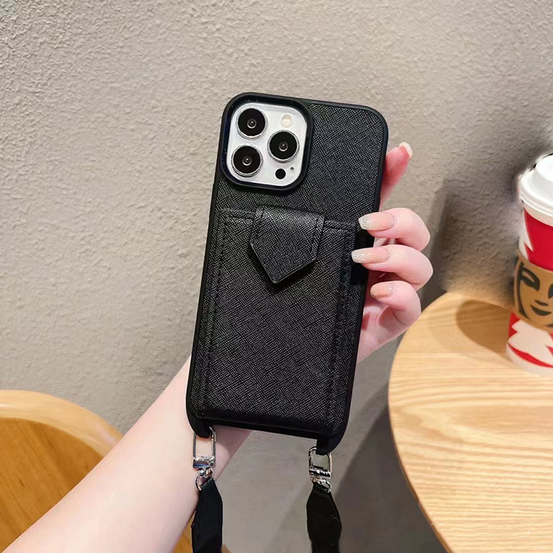 Crossbody Designer Phone Case for Apple iPhone 16 Pro Max 15 14 13 12 Luxury Leather Shoulder Strap Card Holder Universal Earphone Cover Kit Back