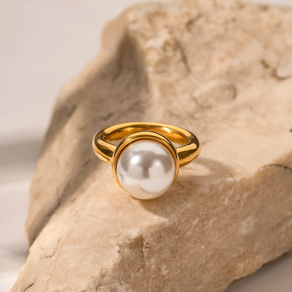 Baroque pearl inlaid ring 100% 18K gold-plated PVD stainless steel womens jewelry personal ring jewelry gift wholesale 241113
