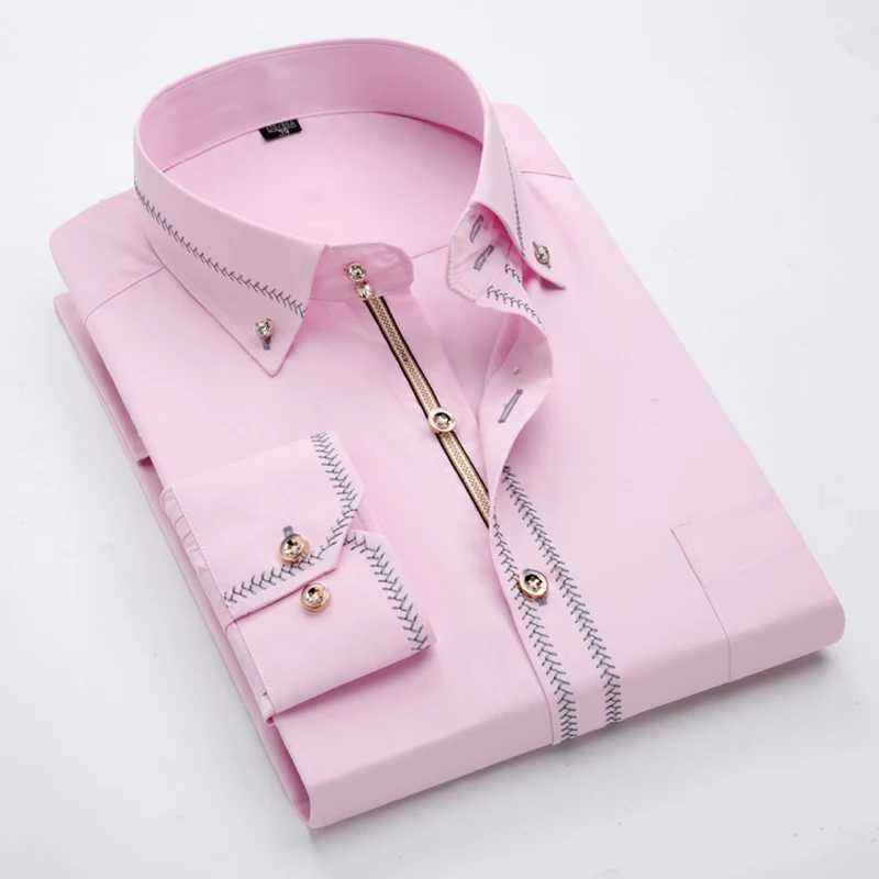 Men's Casual Shirts 2023 Spring/Autumn Mens Slim Fit Long Sleeve Dress Shirt Europe Business Causal Border Shirt High Quality Wedding Grooms Shir