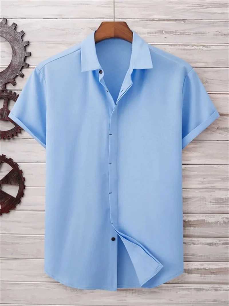 Summer mens solid color shirt Simple breathable Mens top Mens Hawaii outdoor shirt Loose cool and comfortable mens clothingXJ24113