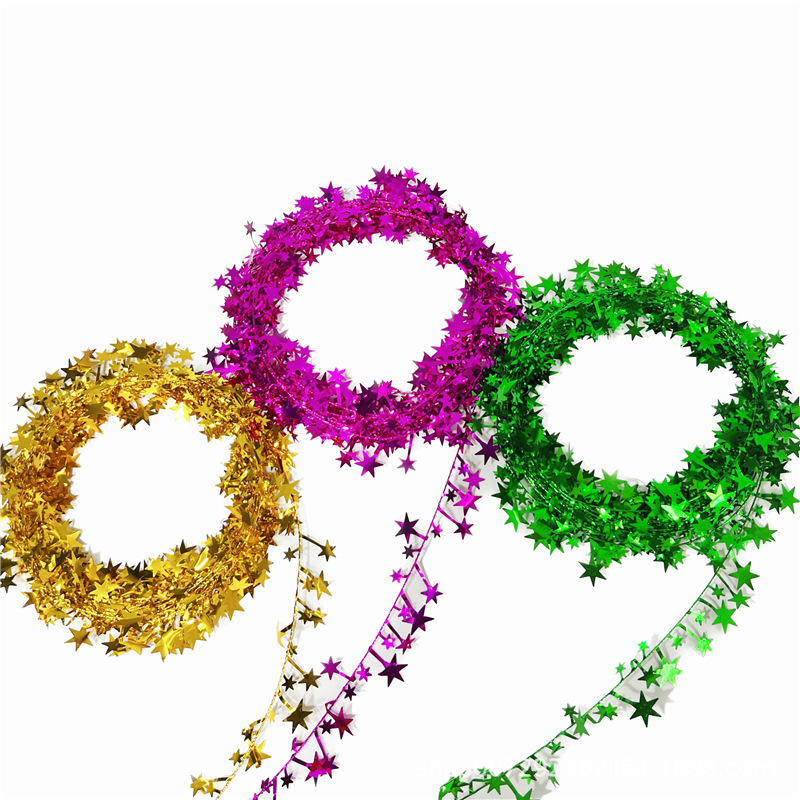 Christmas decorative garland pentagram pull flower gold star rattan wire multi-colour garland wholesale 7.5m long