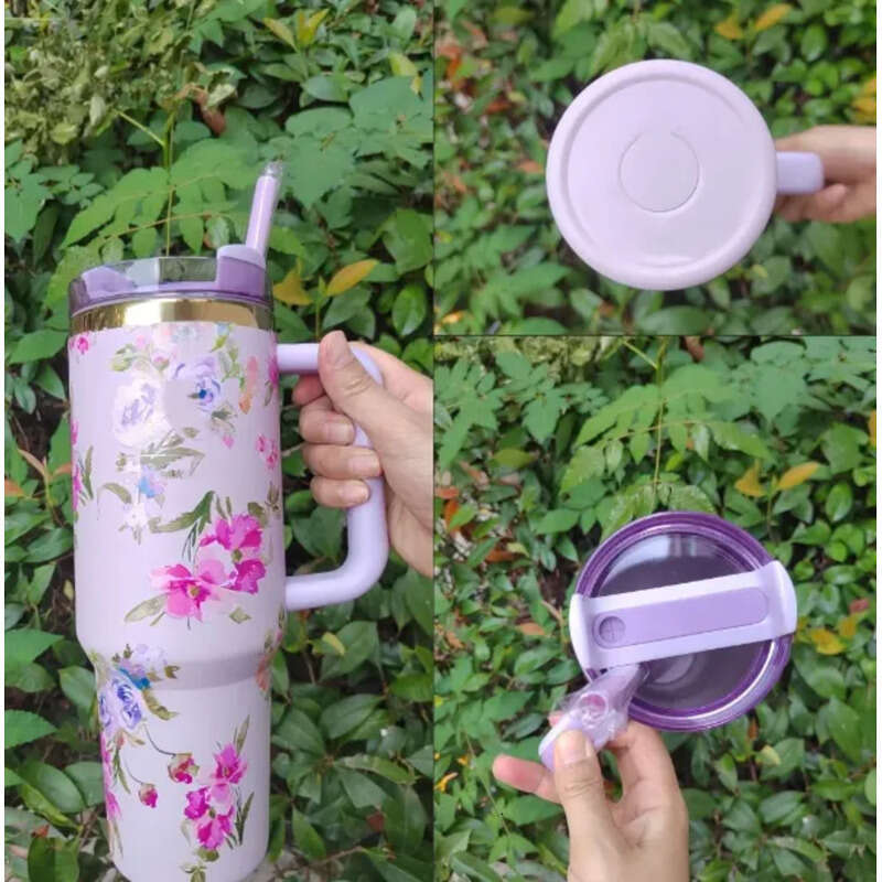 US Stock Rosa Beaux Pink Wicked 40Oz Bow Cap LOVE SHACK FANCY Cups Rose Blue Magnolia Lilac Ral Stainless Steel Tumblers With Silicone Handle Lid Stra