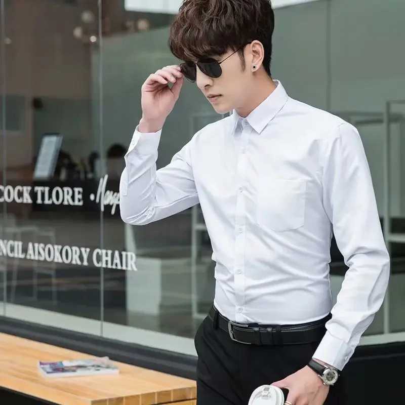 Professional Business Suit Shirt Mens Solid Color Slim Fit Stylish Slimming Effect No Ironing Required Casual Scene ApplicableXJ24113