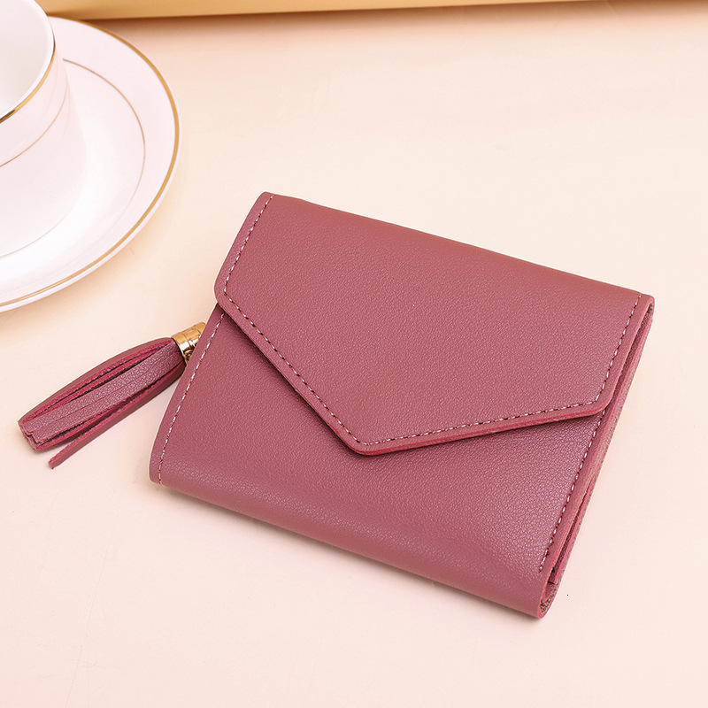 Free Shipping Women's Designer New Short Style Tassel Pendant Litchi Pattern Card Bag Handheld Cute Zero Wallet