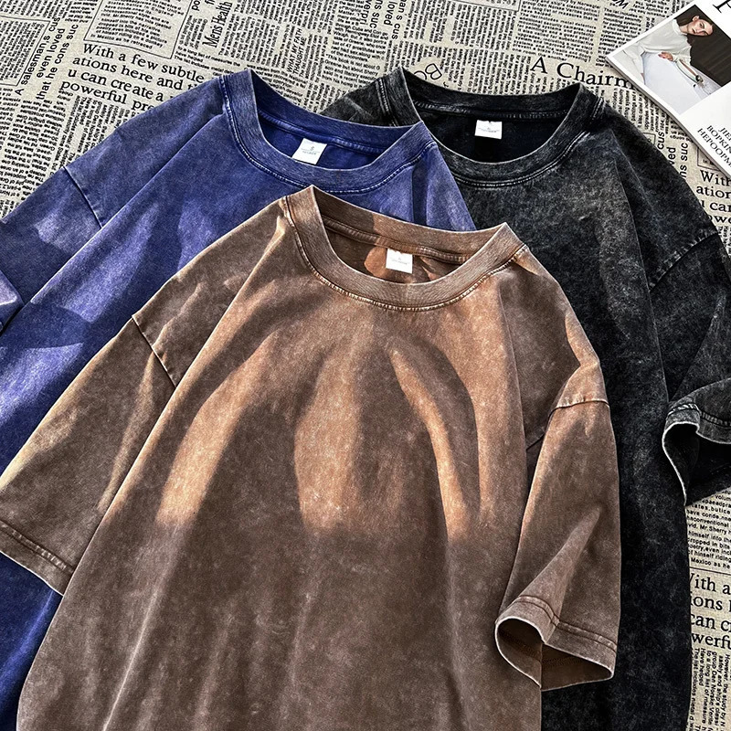 230GSM 100% Combed Cotton Tshirt Acid Washed T Shirt For Men Unisex Vintage Oversize T-shirt Y2k Casual Top Tee Mens Clothing 240412