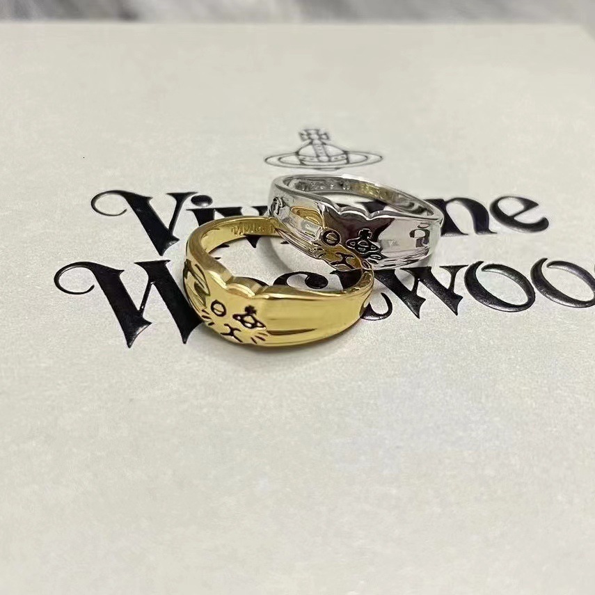 Designer Vivienmes Westwood High Version Empress Dowagers Cat Seal Saturn Ring Micro Safe New Product Recommendation Sweet and Cute Couple