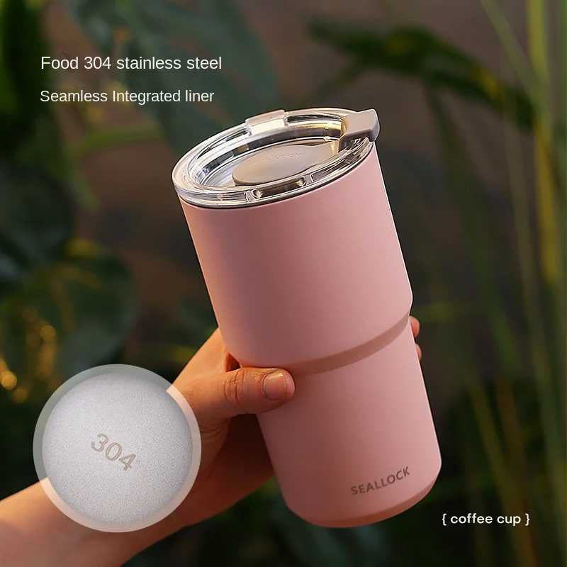Round large-diameter travel hot coffee g 304 stainless steel cup with handle lid leak proof portable travel g Y241114