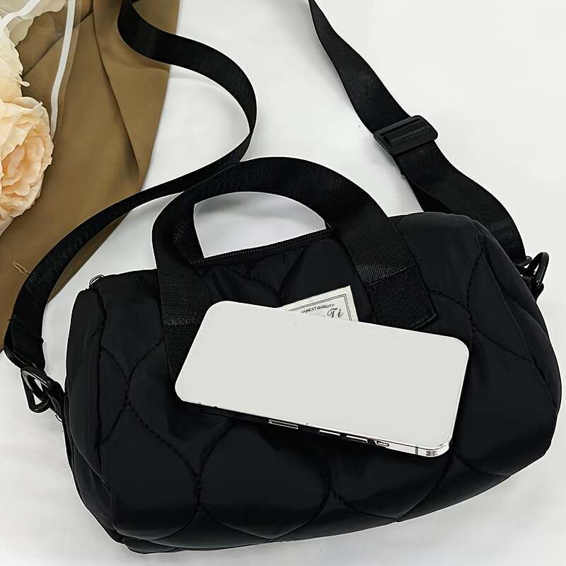 Chic Nylon Crossbody Bag for Girls - Trendy Quilted Shoulder Purse with Adjustable Strap, Lightweight & Zip Closure