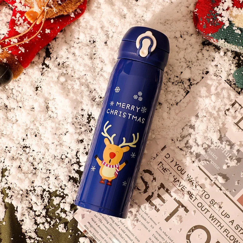 Stainless steel bouncing straw vacuum flame insulated water bottle Christmas reindeer Santa Claus cup rens beverage gift 241113 W260226