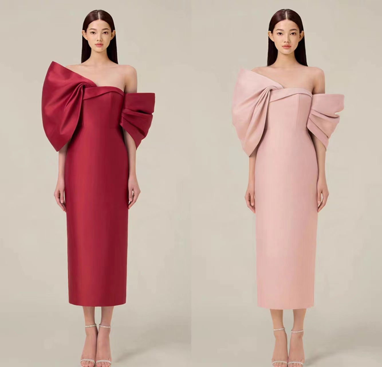 New Runway Fashion Summer Prom Party Pencil Dress French Women Sexy Off The Shoulder Back Large Bow Bodycon Split Midi Vestidos