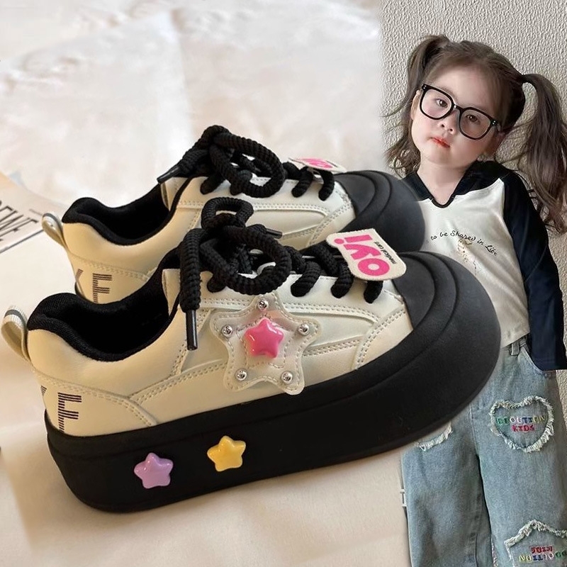 Free shipping designer girls' black sports shoes 2024 autumn new fashionable soft soled casual shoes