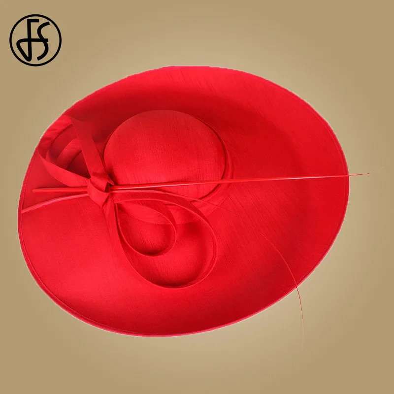 FS Royal Red Ladies Weddings Hats Fascinators Women Black Large Big Brim Kentucky Church Fedoras Party Dress Sinamay Hat 240412