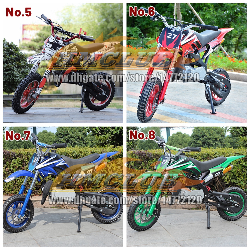 16Colors Real 2 Stroke Dirt Bike Mountain Mini Motorcycle Small Buggy 49CC 50CC Superbike Moto Gasoline Adult Child Off-road Vehicle Motorbike Boy Gir