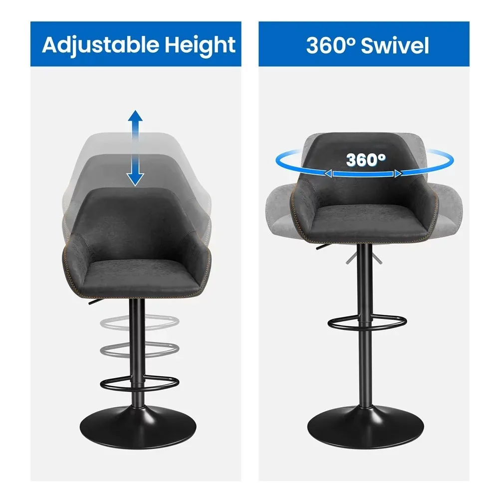 Bar Stools Adjustable Vintage Faux Leather Bar Stools With Backrest Set of 2 Black Chair Stool Kitchen Tabourets