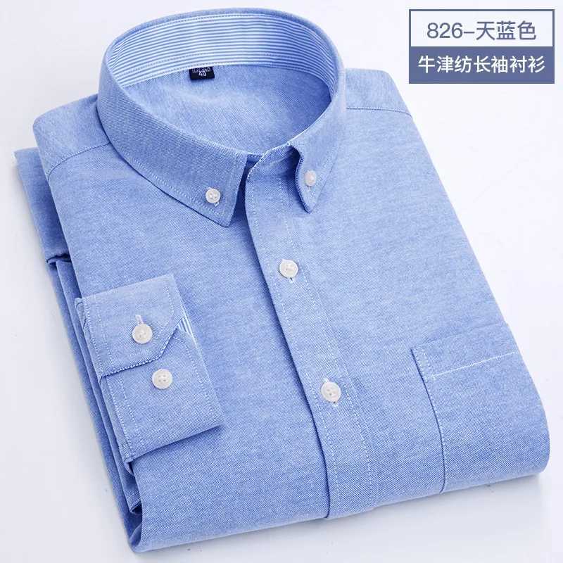 New mens shirt long sleeve Oxford woven high quality business casual wear free perm breathable slim fashion plaidXJ24113