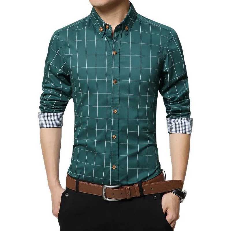 Quality New Button Down Mens Plaid Cotton Mens Dress Shirts Male Long Sleeve Slim Fit Business Casual Floral Man Shirt Plus 5XLXJ24113