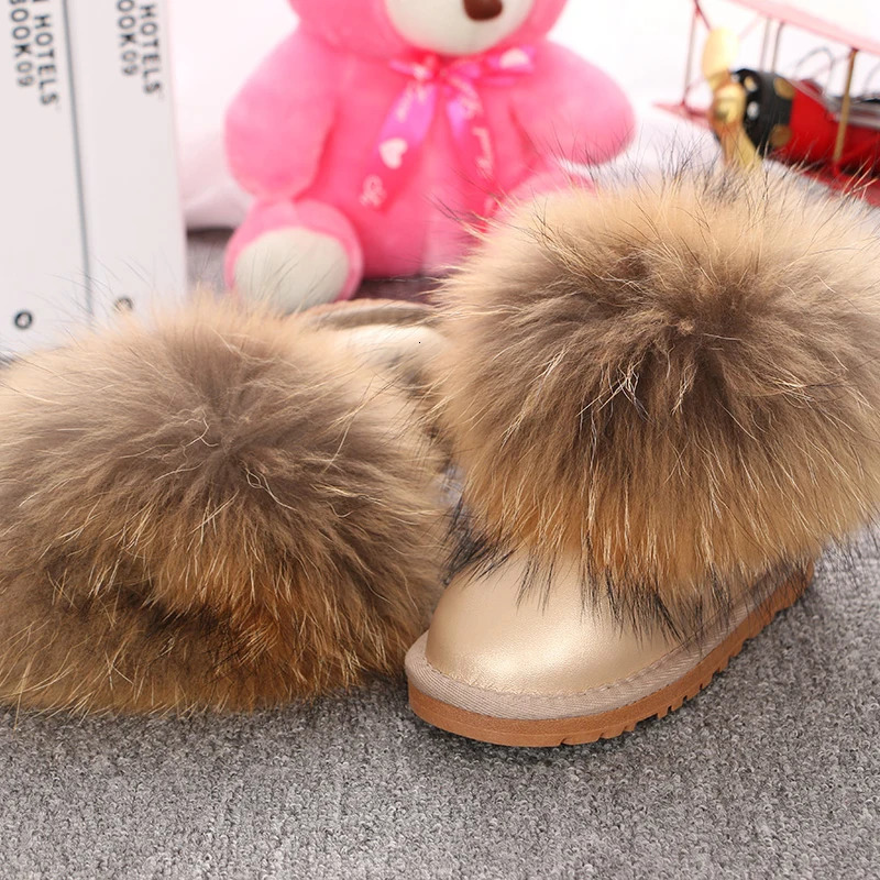 Real leather womens ankle boots customized winter womens shoes apartment real fox - fur warm womens shoes snowshoes 241113