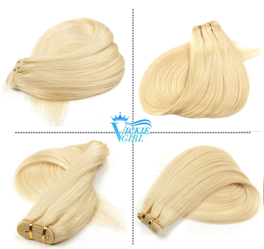 Straight Human Hair Weft Bundles Ombre Blonde Human Hair Extensions 100g/Pcs 16"-28" Straight Remy Skin Double Weft