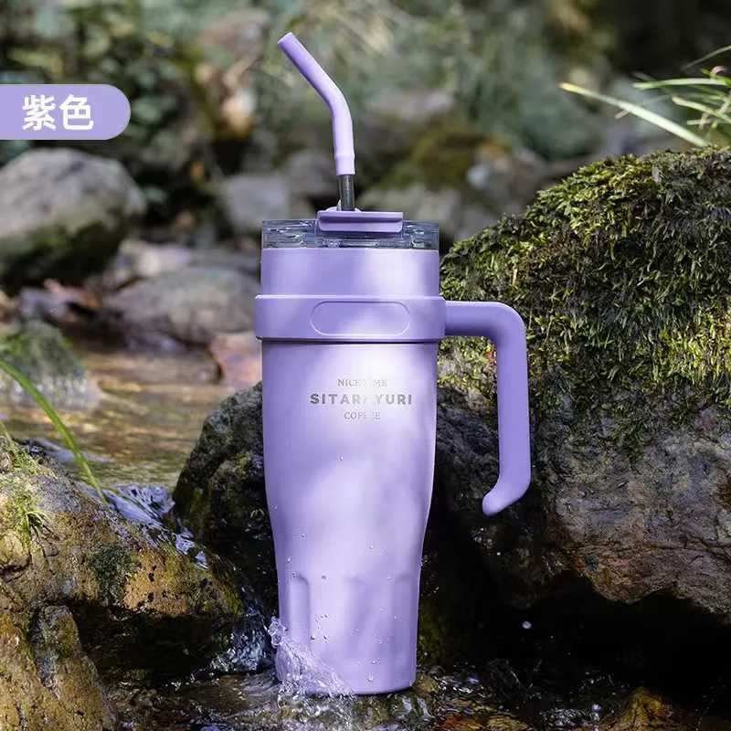 Cute hot stainless steel vacuum cleaner with Lid straw handle used for water hot coffee tea gym car hot cup Y241114