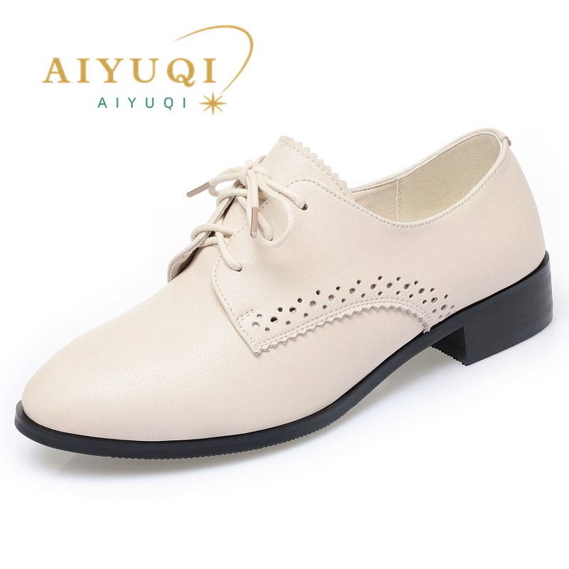 Spring AIYUQI Women New 2024 British Style Genuine Leather Ladies Lace-up Large Size Non-Slip Women's Shoes 0049 's